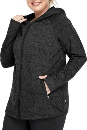 FOREYOND Women Plus Size Fleece Jackets Full Zip Up Hoodies Lightweight Workout Clothing for Running Yoga Gym