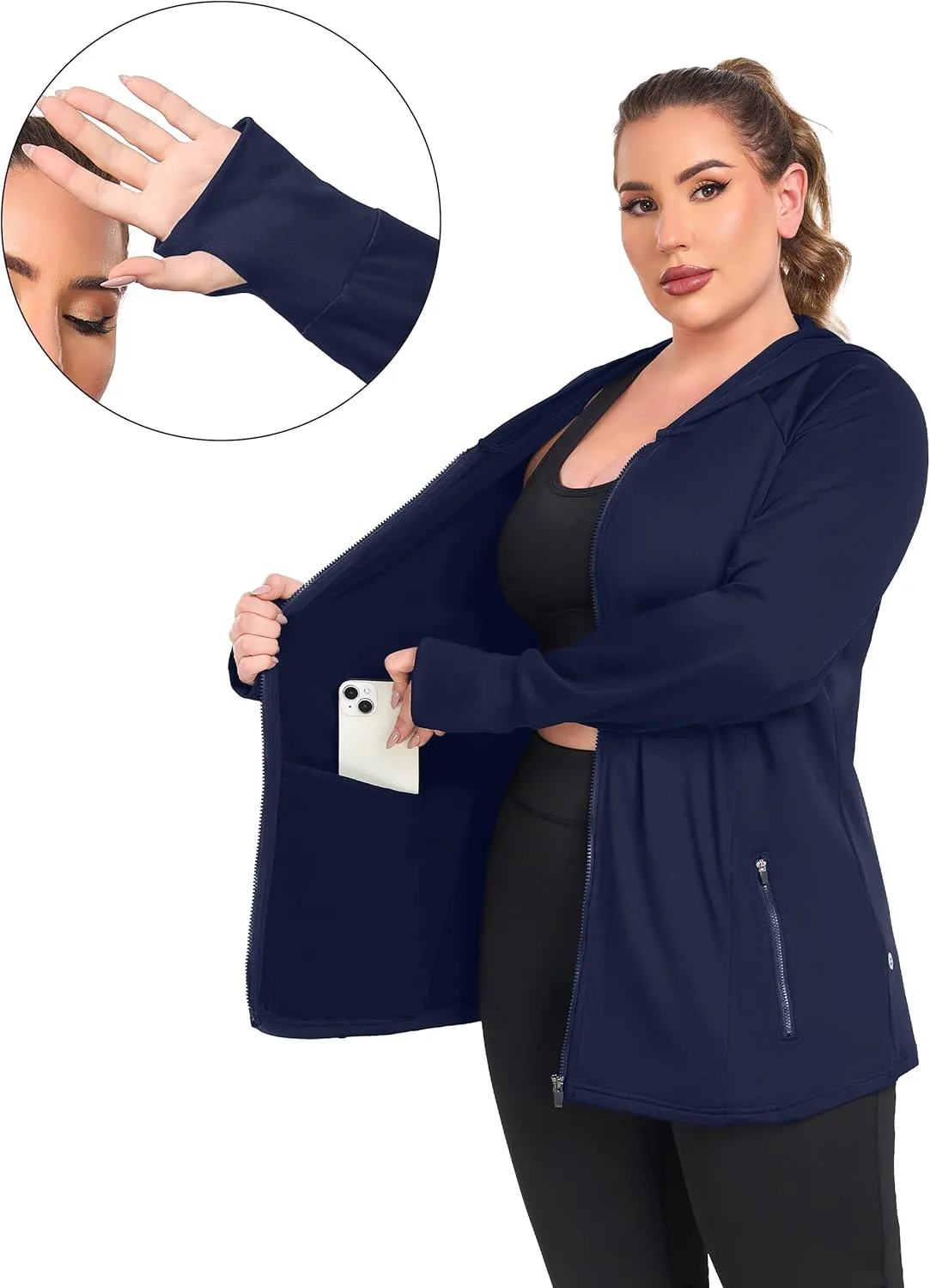 FOREYOND Women Plus Size Fleece Jackets Full Zip Up Hoodies Lightweight Workout Clothing for Running Yoga Gym