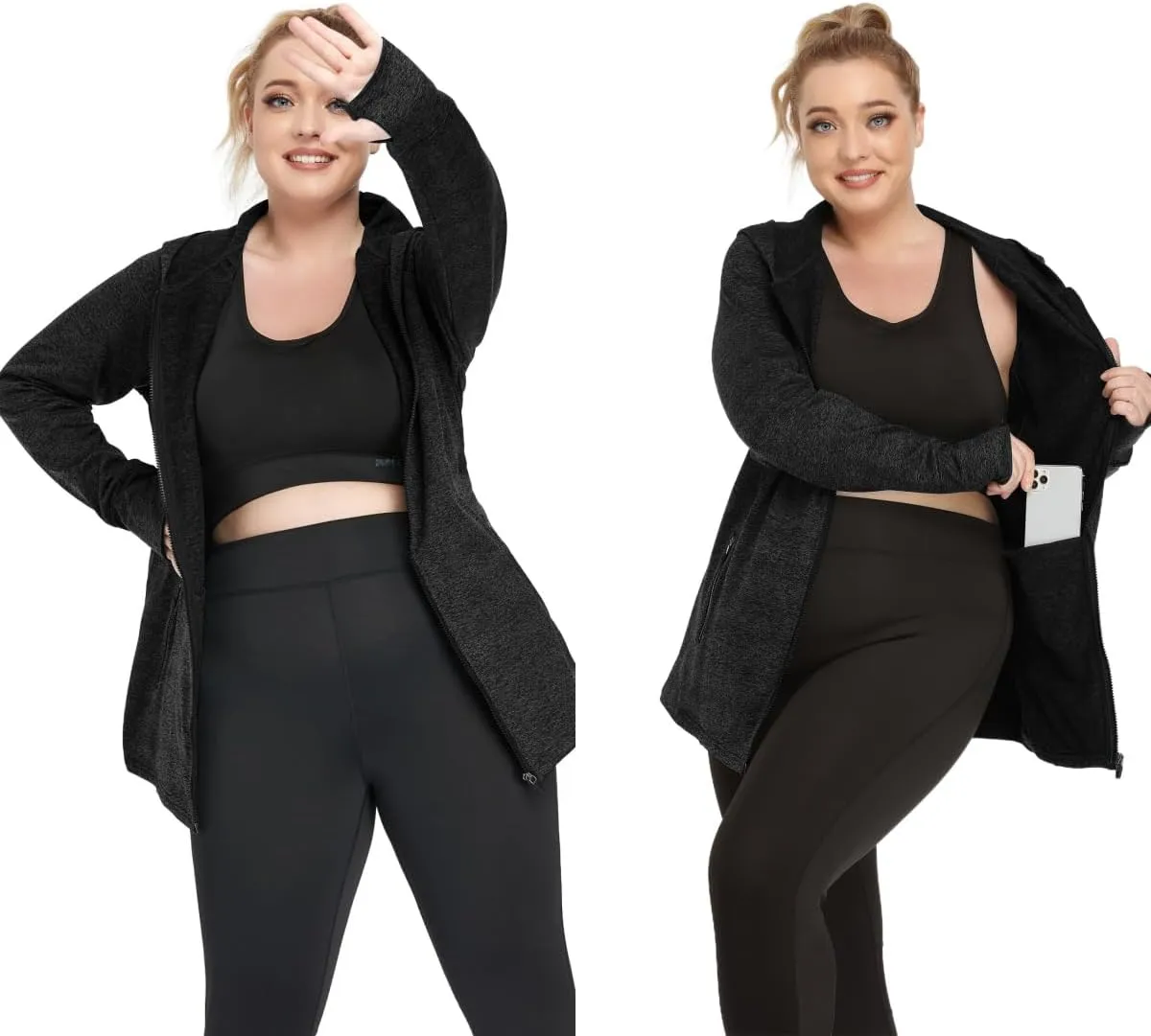 FOREYOND Women Plus Size Fleece Jackets Full Zip Up Hoodies Lightweight Workout Clothing for Running Yoga Gym