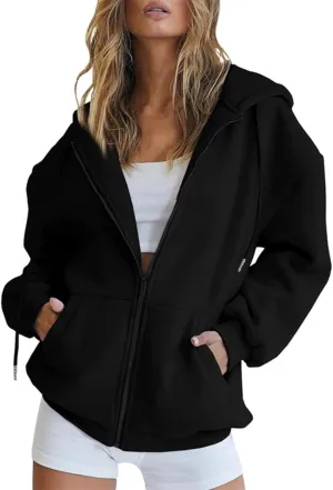 fuzzy jackets for women Women's Fall Jacket Oversized Pocket Sweatshirt Casual Drawstring Clothing Zipper