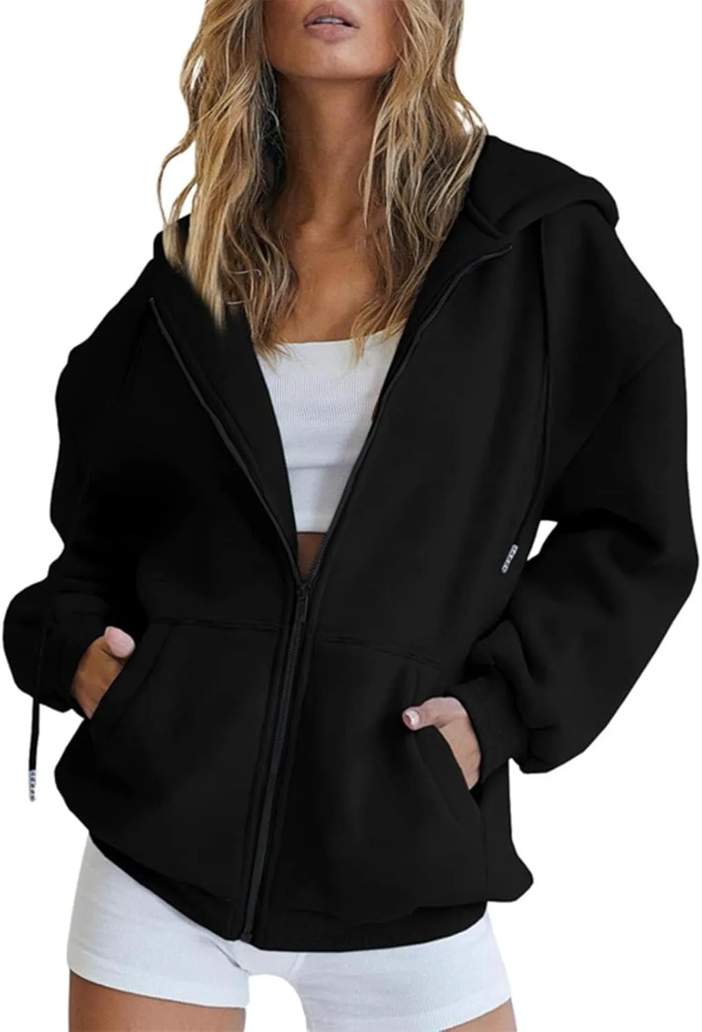 fuzzy jackets for women Women's Fall Jacket Oversized Pocket Sweatshirt Casual Drawstring Clothing Zipper