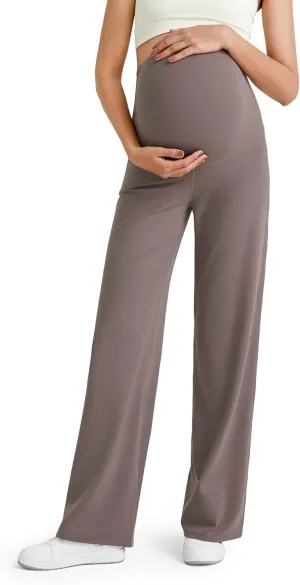 G4Free BareFeel Maternity Dress Yoga Pants Over The Belly Stretchy Work Slack Pregnancy Wide Leg Lounge Trousers