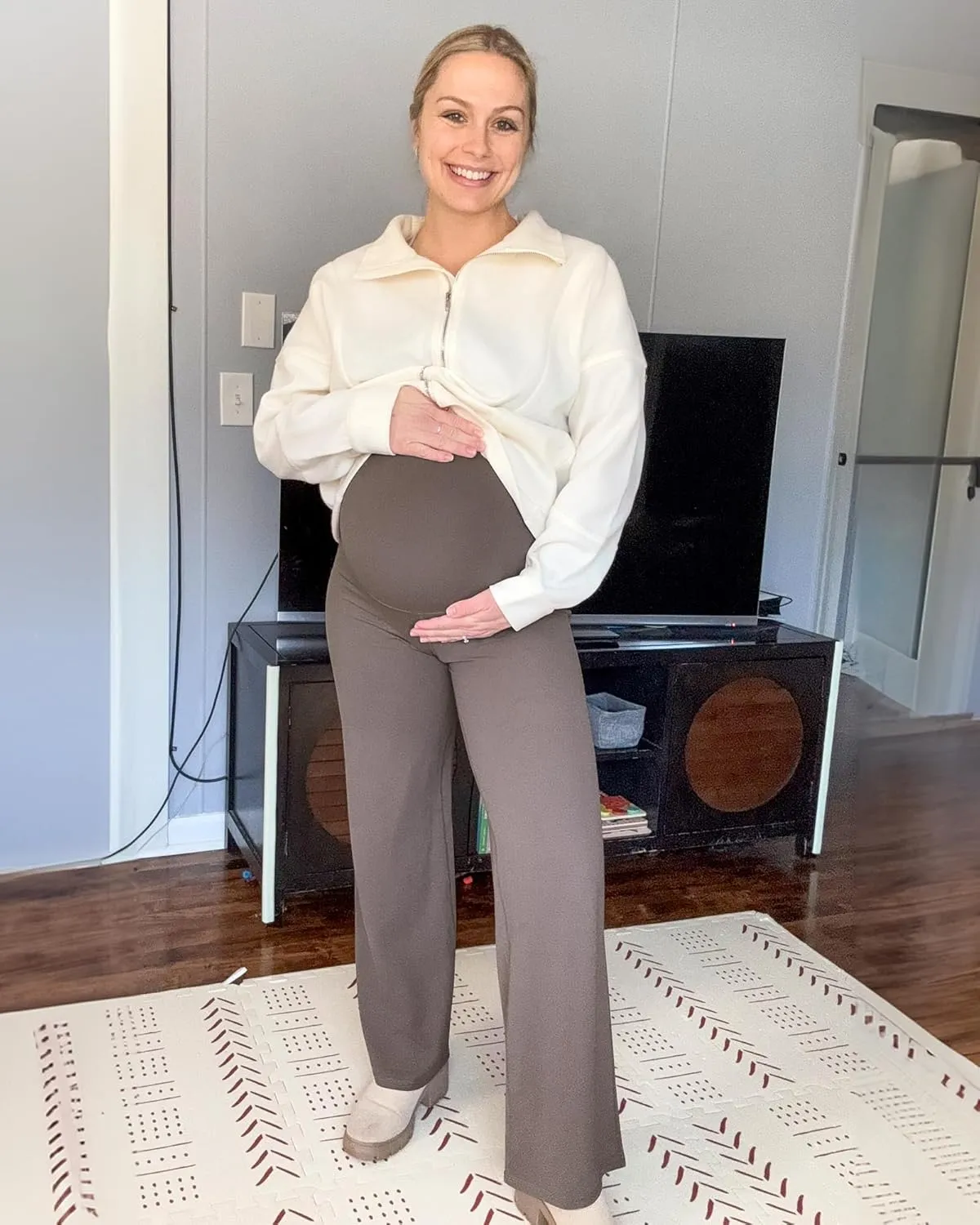 G4Free BareFeel Maternity Dress Yoga Pants Over The Belly Stretchy Work Slack Pregnancy Wide Leg Lounge Trousers