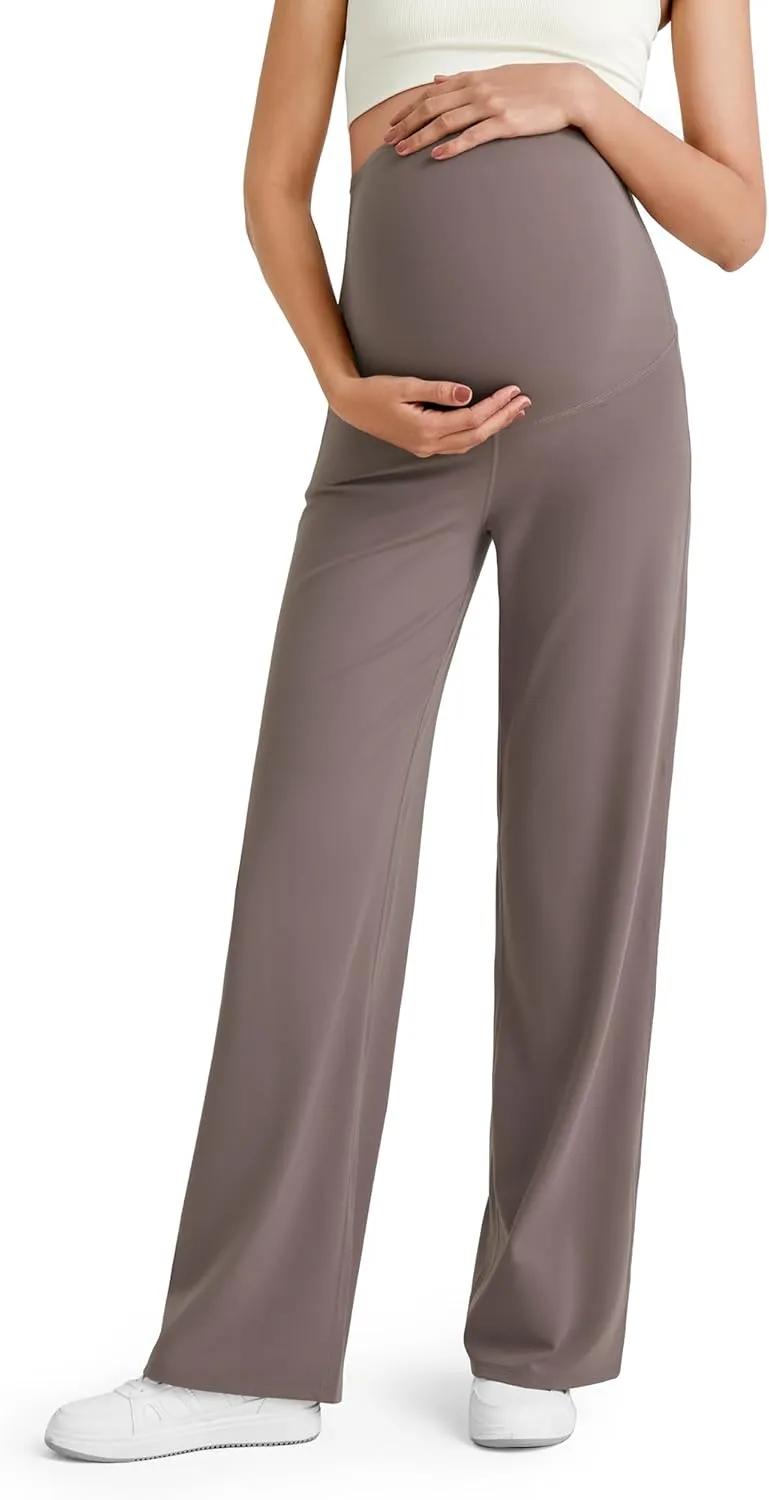 G4Free BareFeel Maternity Dress Yoga Pants Over The Belly Stretchy Work Slack Pregnancy Wide Leg Lounge Trousers