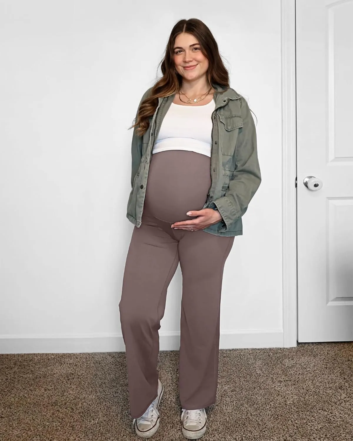 G4Free BareFeel Maternity Dress Yoga Pants Over The Belly Stretchy Work Slack Pregnancy Wide Leg Lounge Trousers