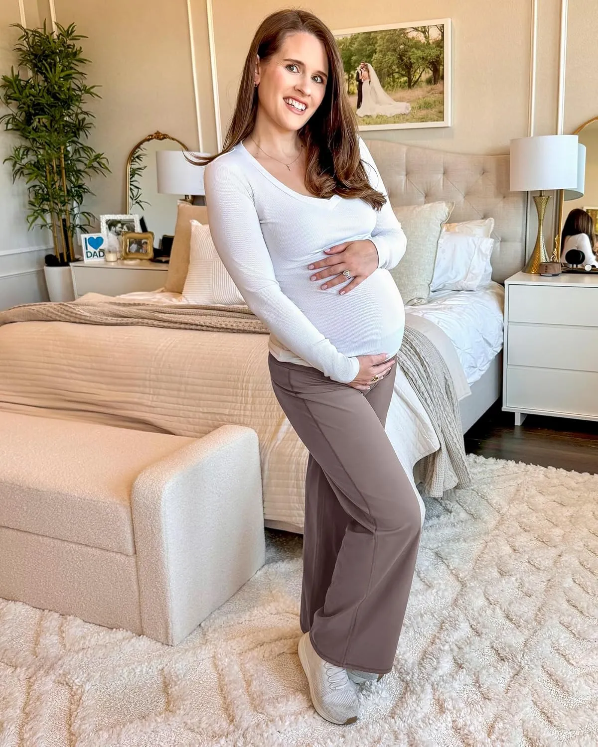 G4Free BareFeel Maternity Dress Yoga Pants Over The Belly Stretchy Work Slack Pregnancy Wide Leg Lounge Trousers