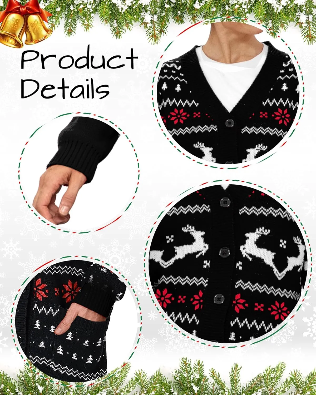 Geyoga Matching Family Ugly Christmas Cardigan Sweater Reindeer Holiday Sweater