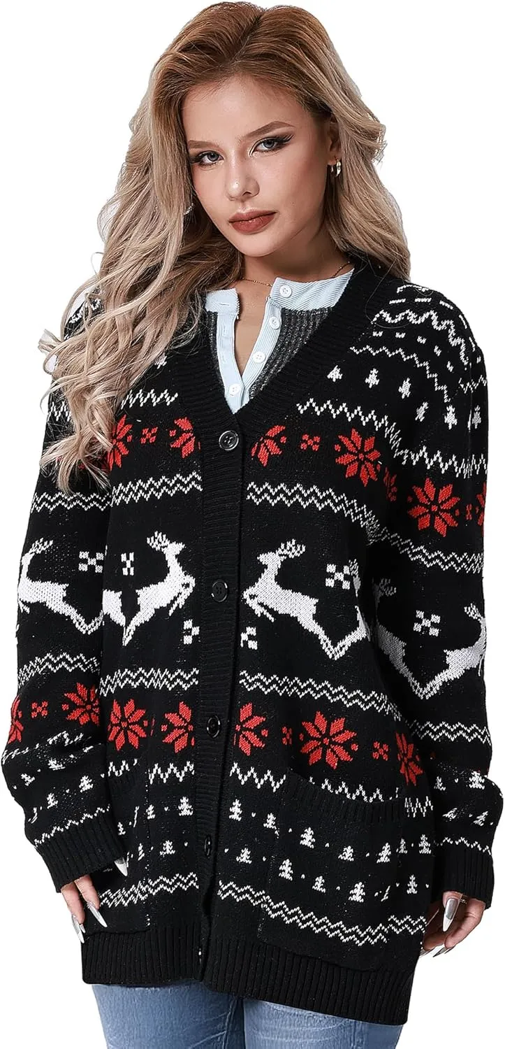 Geyoga Matching Family Ugly Christmas Cardigan Sweater Reindeer Holiday Sweater