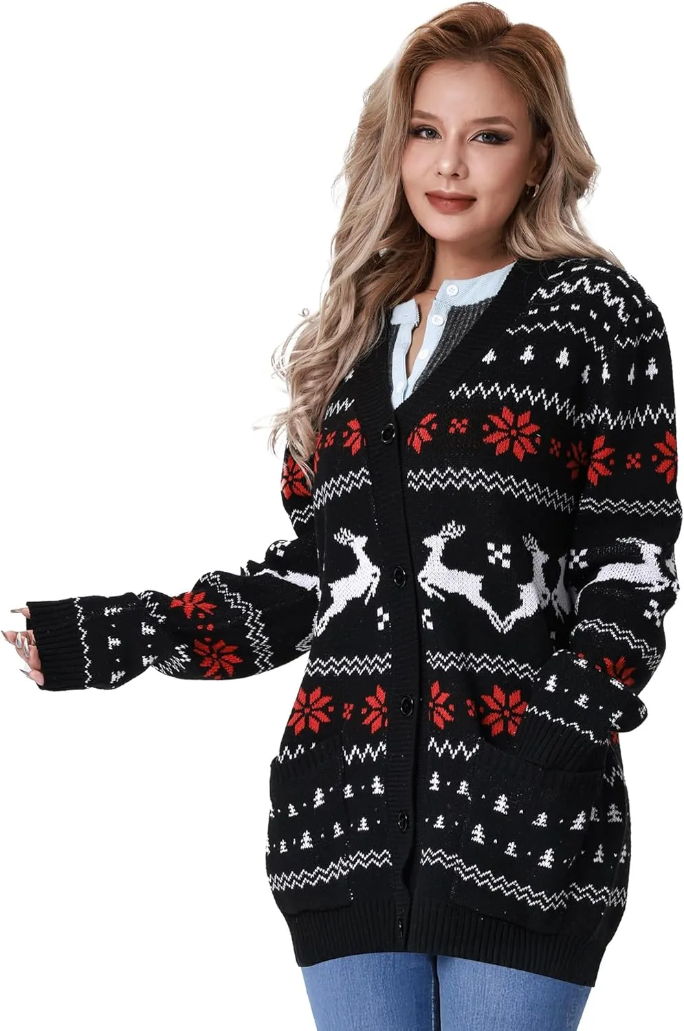 Geyoga Matching Family Ugly Christmas Cardigan Sweater Reindeer Holiday Sweater