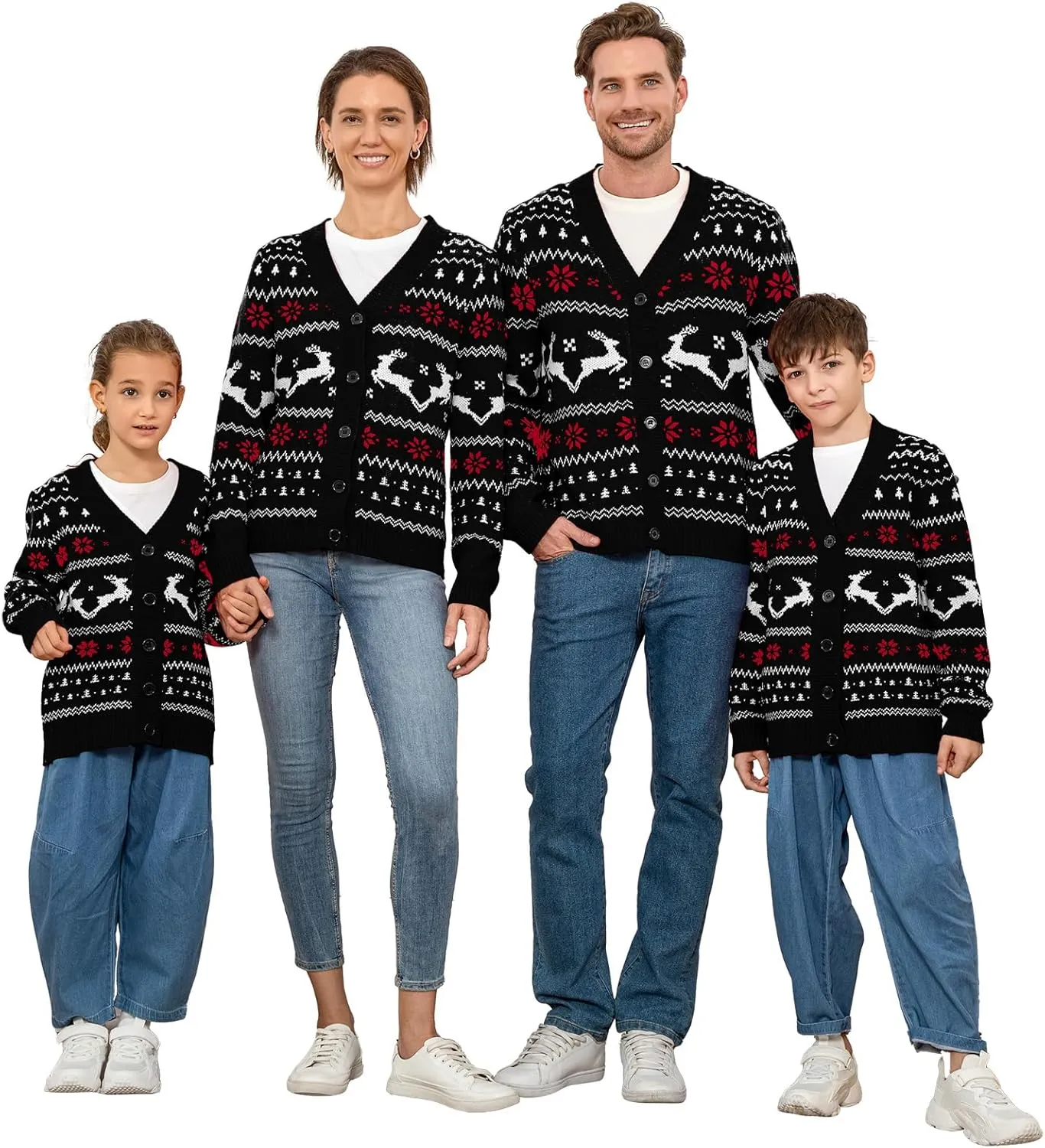 Geyoga Matching Family Ugly Christmas Cardigan Sweater Reindeer Holiday Sweater