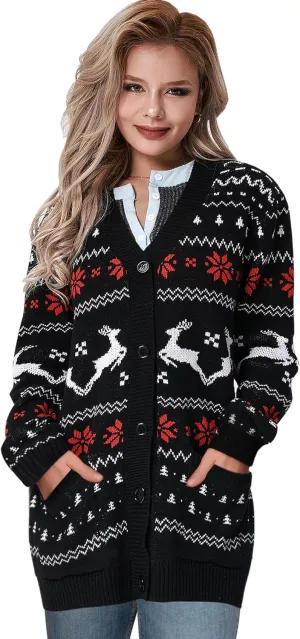 Geyoga Matching Family Ugly Christmas Cardigan Sweater Reindeer Holiday Sweater