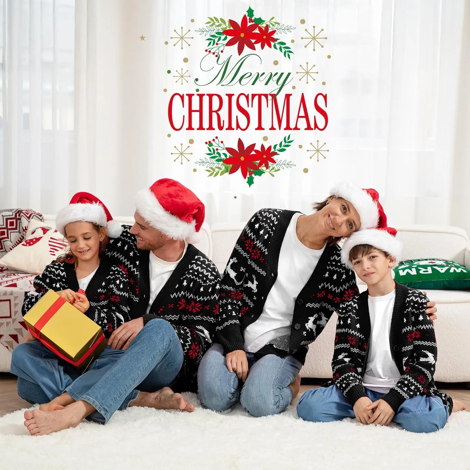 Geyoga Matching Family Ugly Christmas Cardigan Sweater Reindeer Holiday Sweater