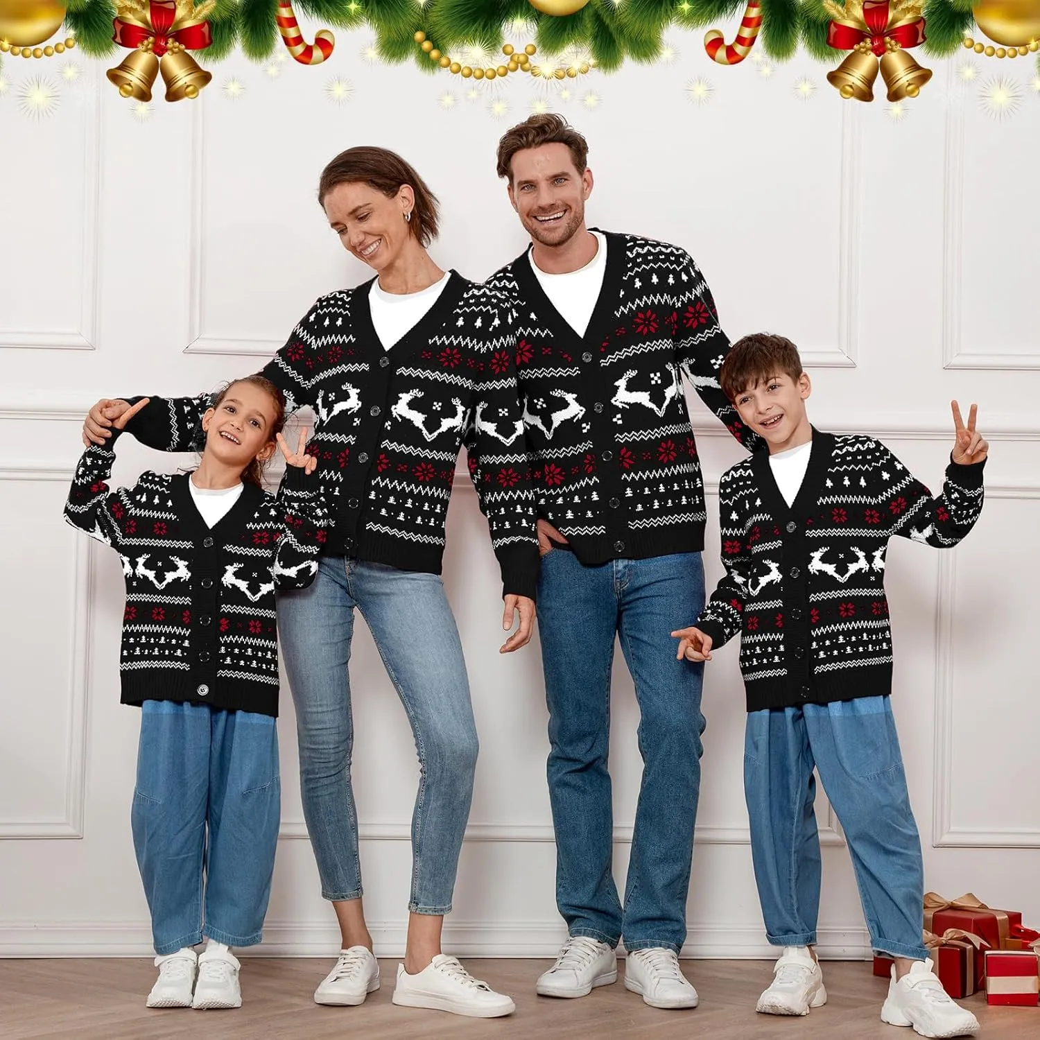 Geyoga Matching Family Ugly Christmas Cardigan Sweater Reindeer Holiday Sweater