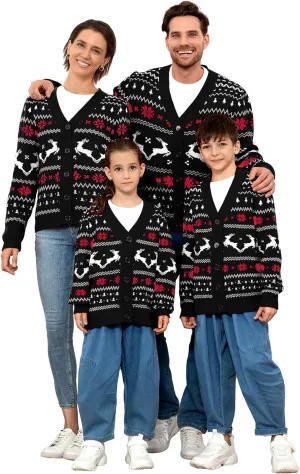 Geyoga Matching Family Ugly Christmas Cardigan Sweater Reindeer Holiday Sweater