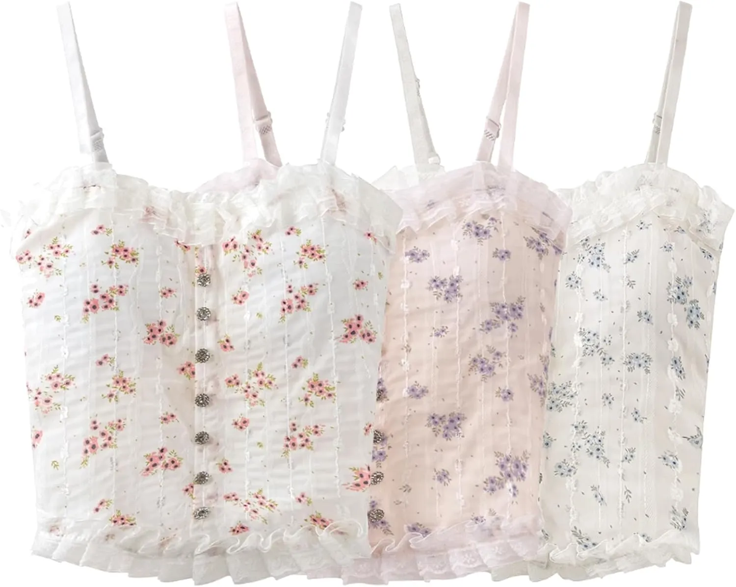 Girls Lace Floral Cami Crop Top Spaghetti Strap Slim Fitted Casual Bralette Camisole Top