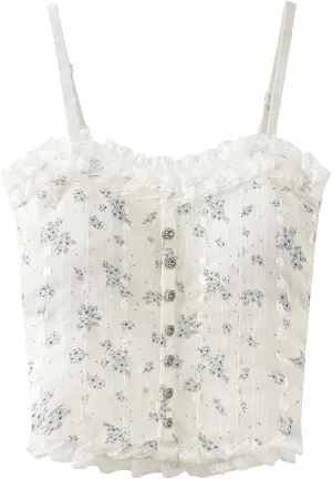 Girls Lace Floral Cami Crop Top Spaghetti Strap Slim Fitted Casual Bralette Camisole Top