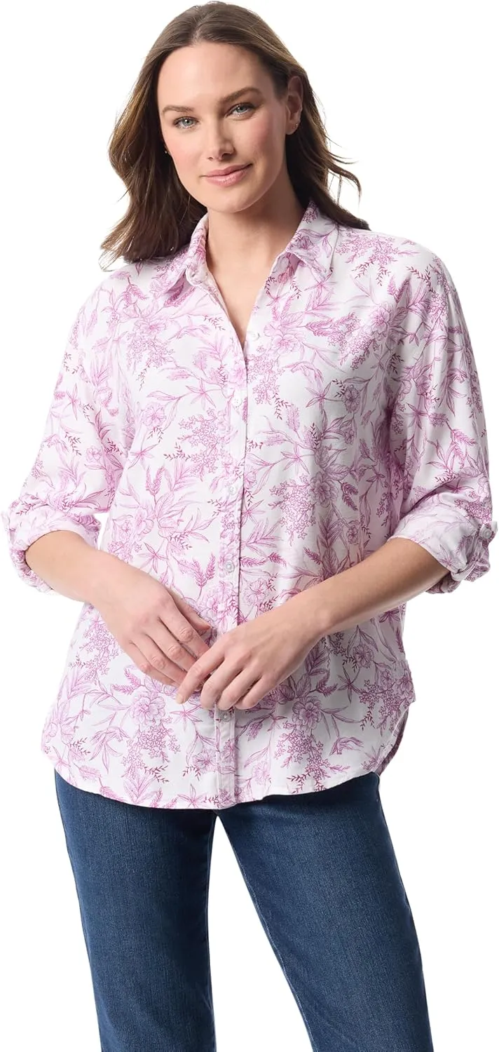 Gloria Vanderbilt Women's Amanda Oversized Button Down Shirt with Roll-tab Sleeves Standard