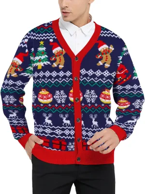 Goodstoworld Men's 2024 Ugly Christmas Cardigan Cozy Pullover Sweater V Neck Buttons Soft Knitwear