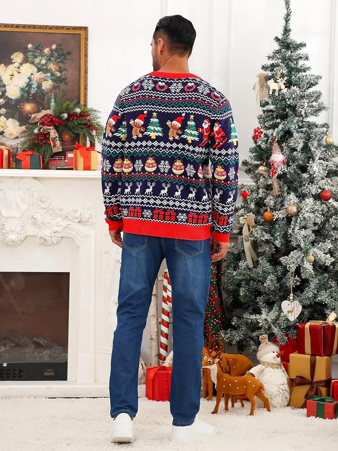 Goodstoworld Men's 2024 Ugly Christmas Cardigan Cozy Pullover Sweater V Neck Buttons Soft Knitwear