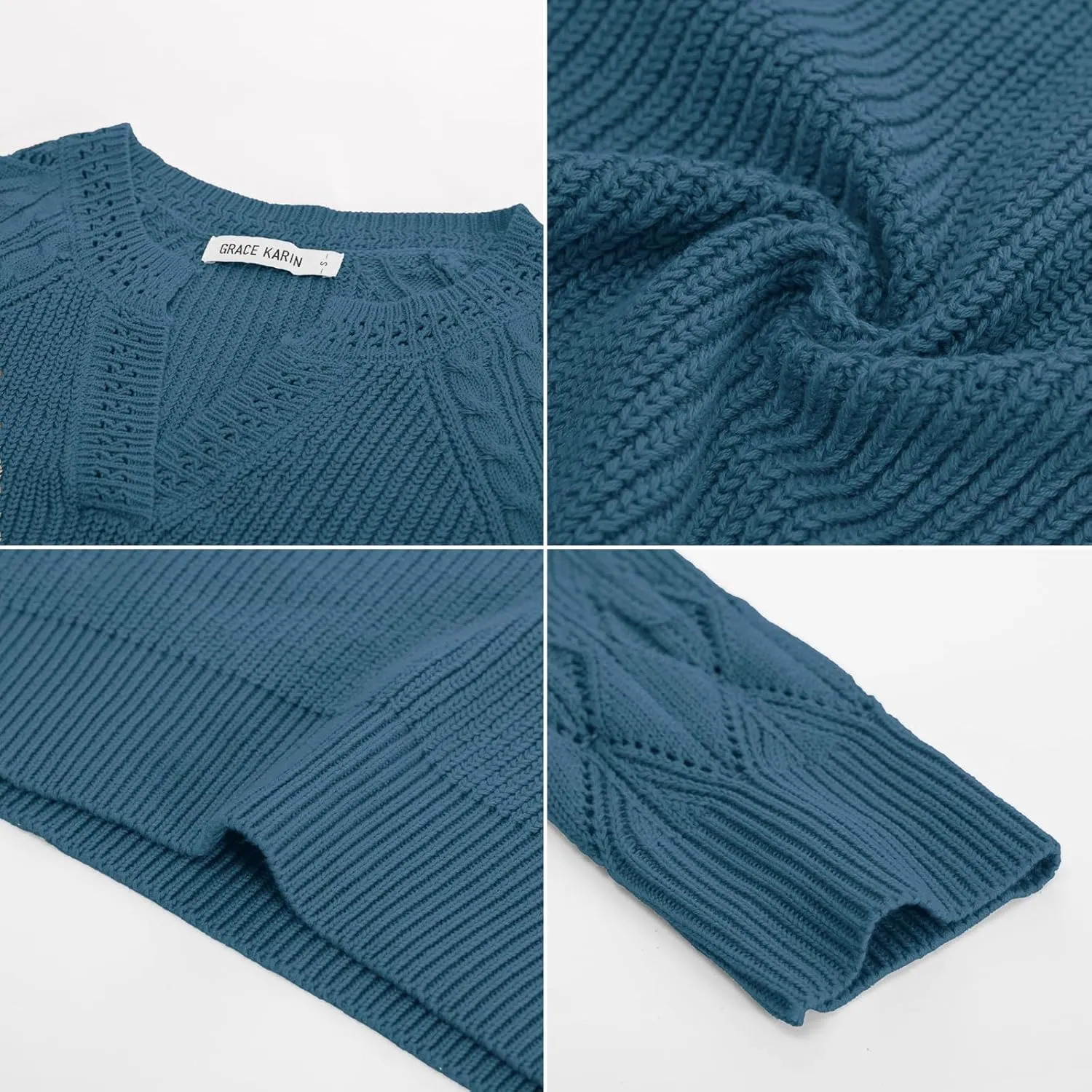 GRACE KARIN V Neck Sweater for Women Crochet Pullover Sweater Tops Cable Knit Sleeve Sweaters Spring Summer Fashion 2025
