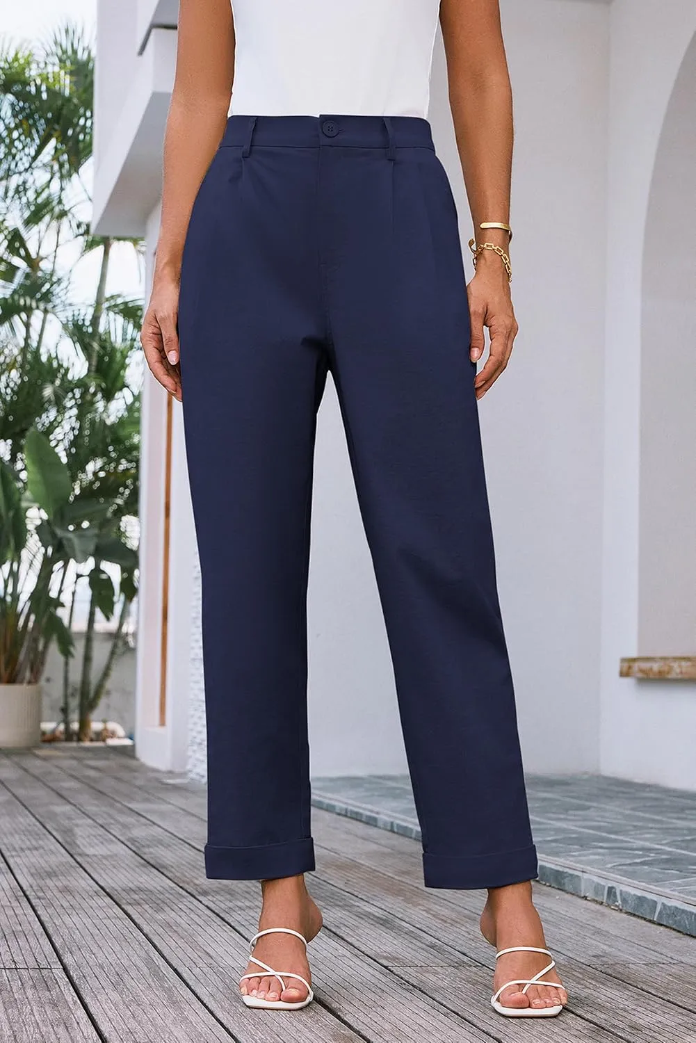 GRACE KARIN Women High Waisted Business Casual Pants Dressy Cuffed Work Office Trouser Slacks with Pockets