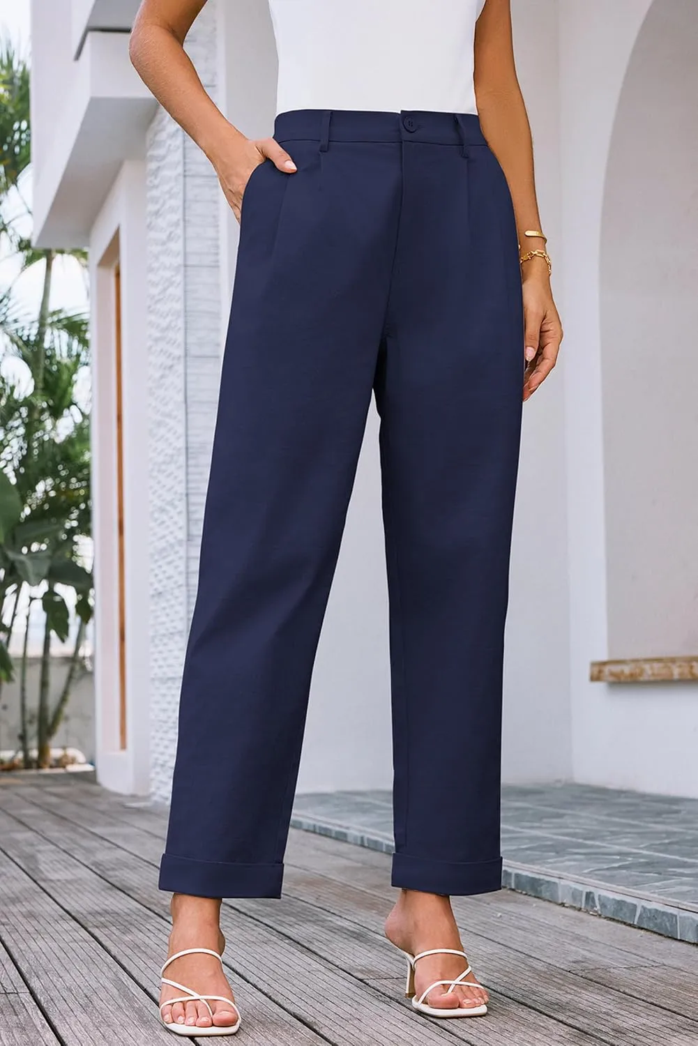 GRACE KARIN Women High Waisted Business Casual Pants Dressy Cuffed Work Office Trouser Slacks with Pockets