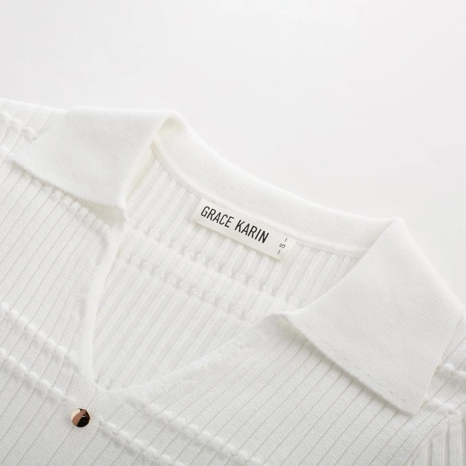 GRACE KARIN Women Short Sleeve Sweater V Neck Knit Polo Sweater Pullover 2025 Summer Ribbed Sweater Top Shirts