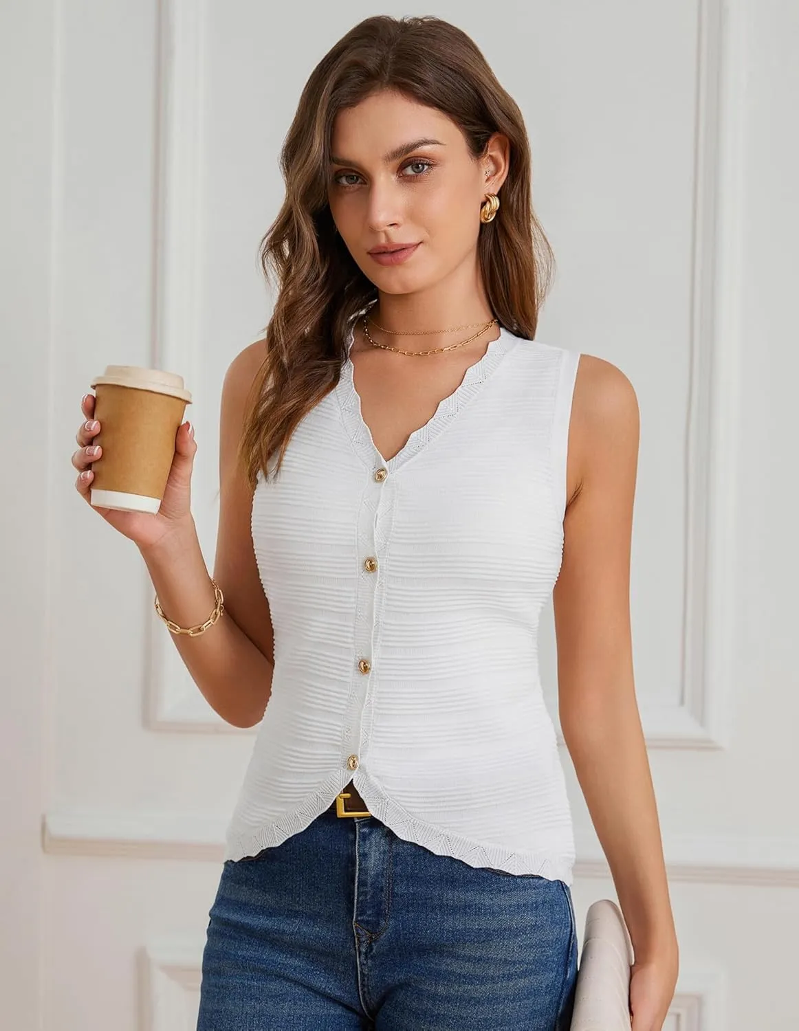 GRACE KARIN Women Sweater Vests Button Down Sleeveless Cardigan Casual V Neck Sweater Tops 2025 Spring Summer Outfits