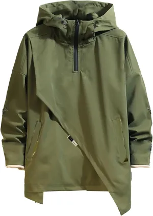 GURUNVANI Mens Hooded Windbreaker Jacket Zip Up Patchwork Hoodie Anorak