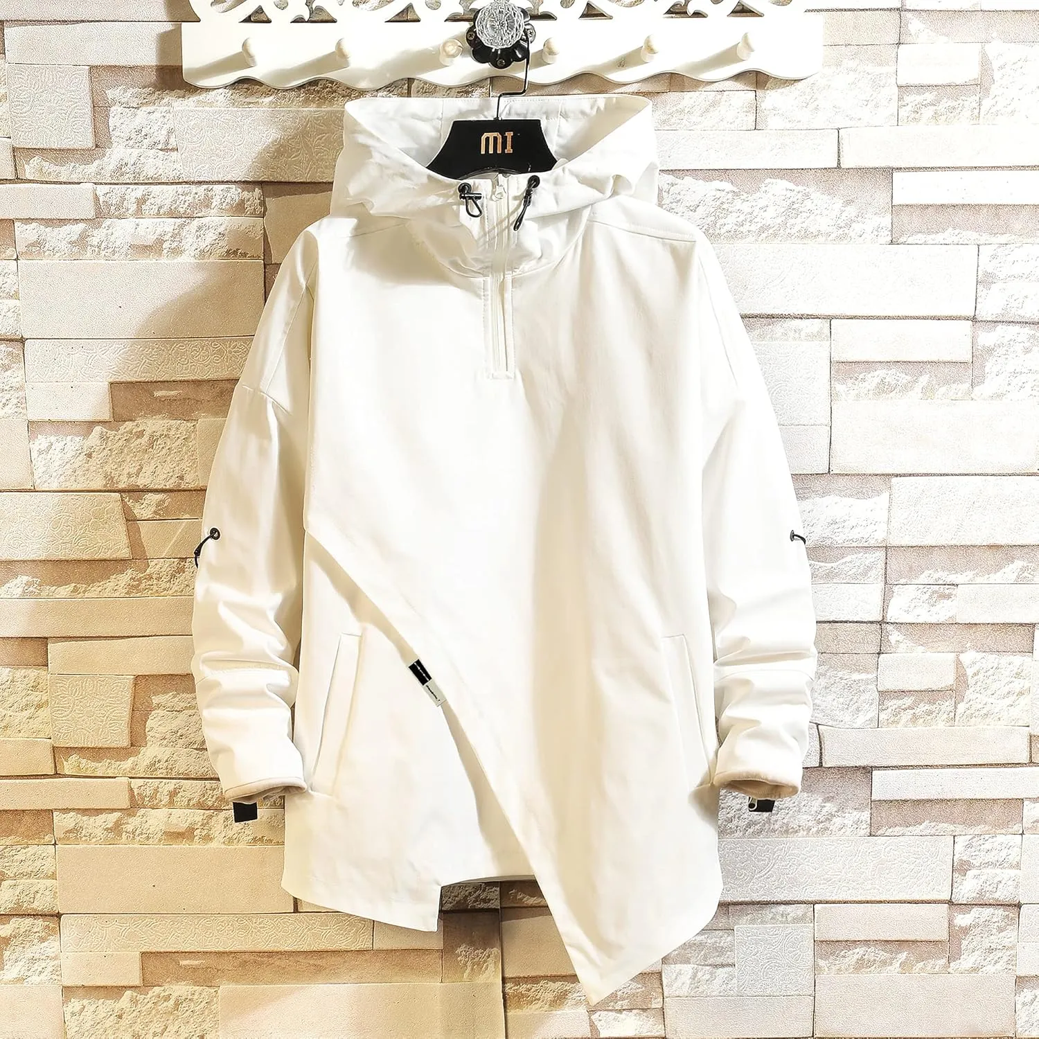 GURUNVANI Mens Hooded Windbreaker Jacket Zip Up Patchwork Hoodie Anorak