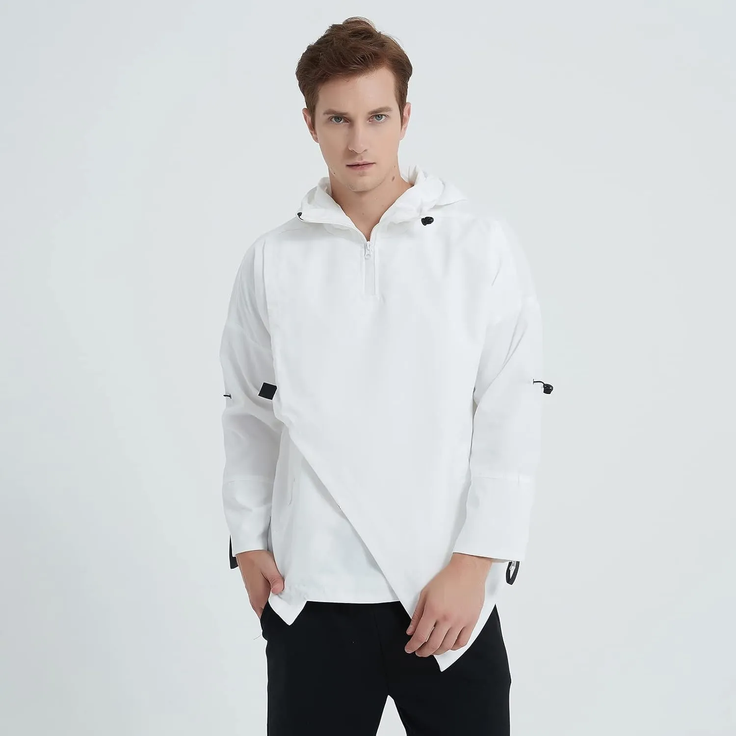 GURUNVANI Mens Hooded Windbreaker Jacket Zip Up Patchwork Hoodie Anorak