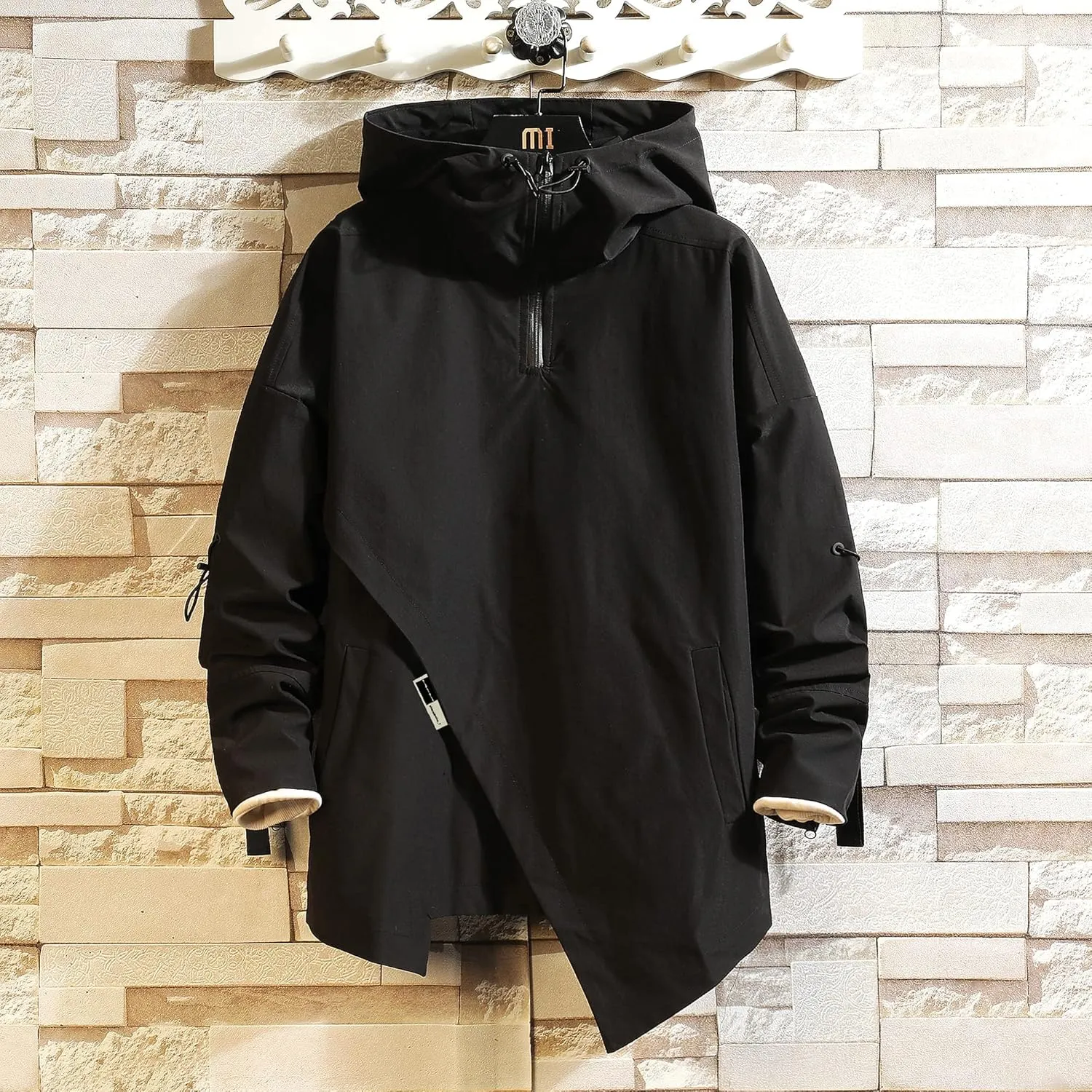 GURUNVANI Mens Hooded Windbreaker Jacket Zip Up Patchwork Hoodie Anorak