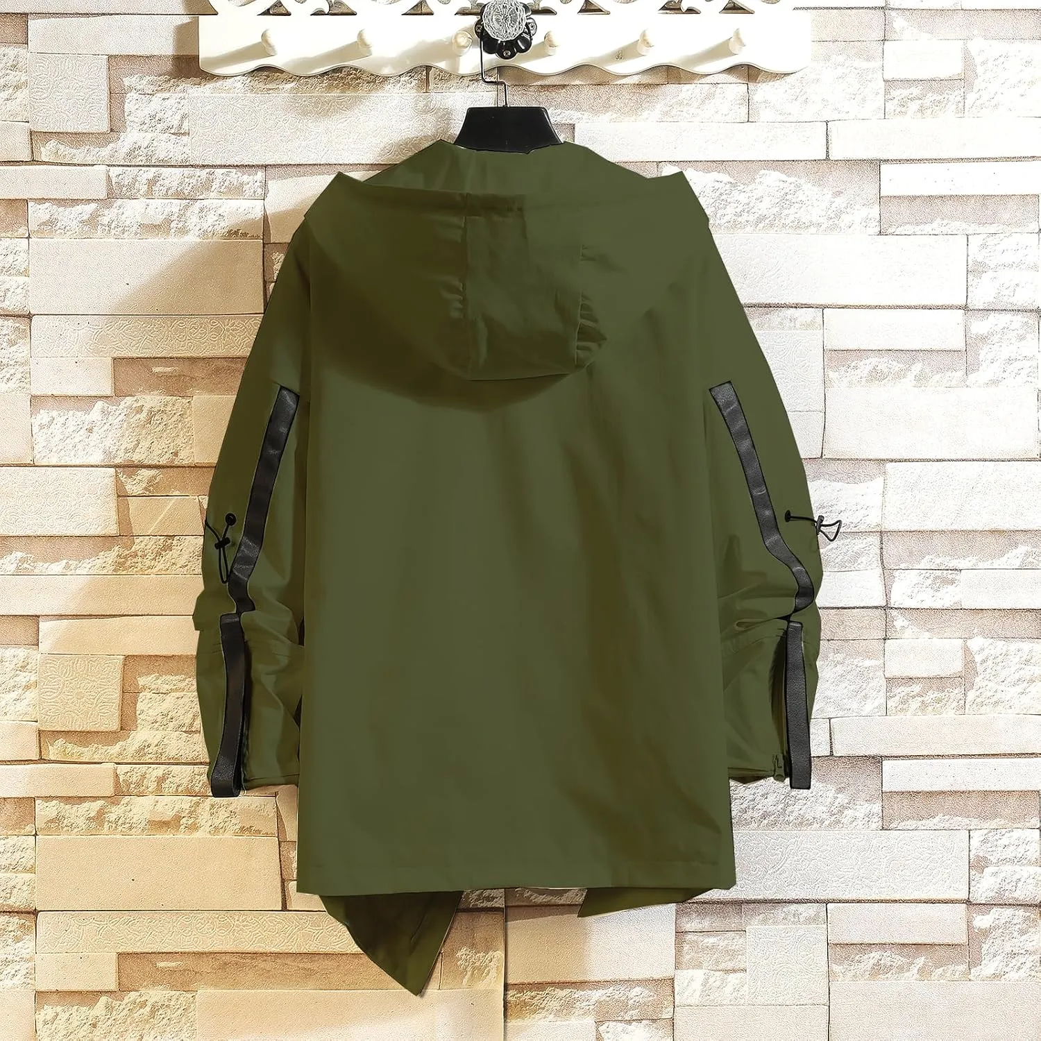 GURUNVANI Mens Hooded Windbreaker Jacket Zip Up Patchwork Hoodie Anorak