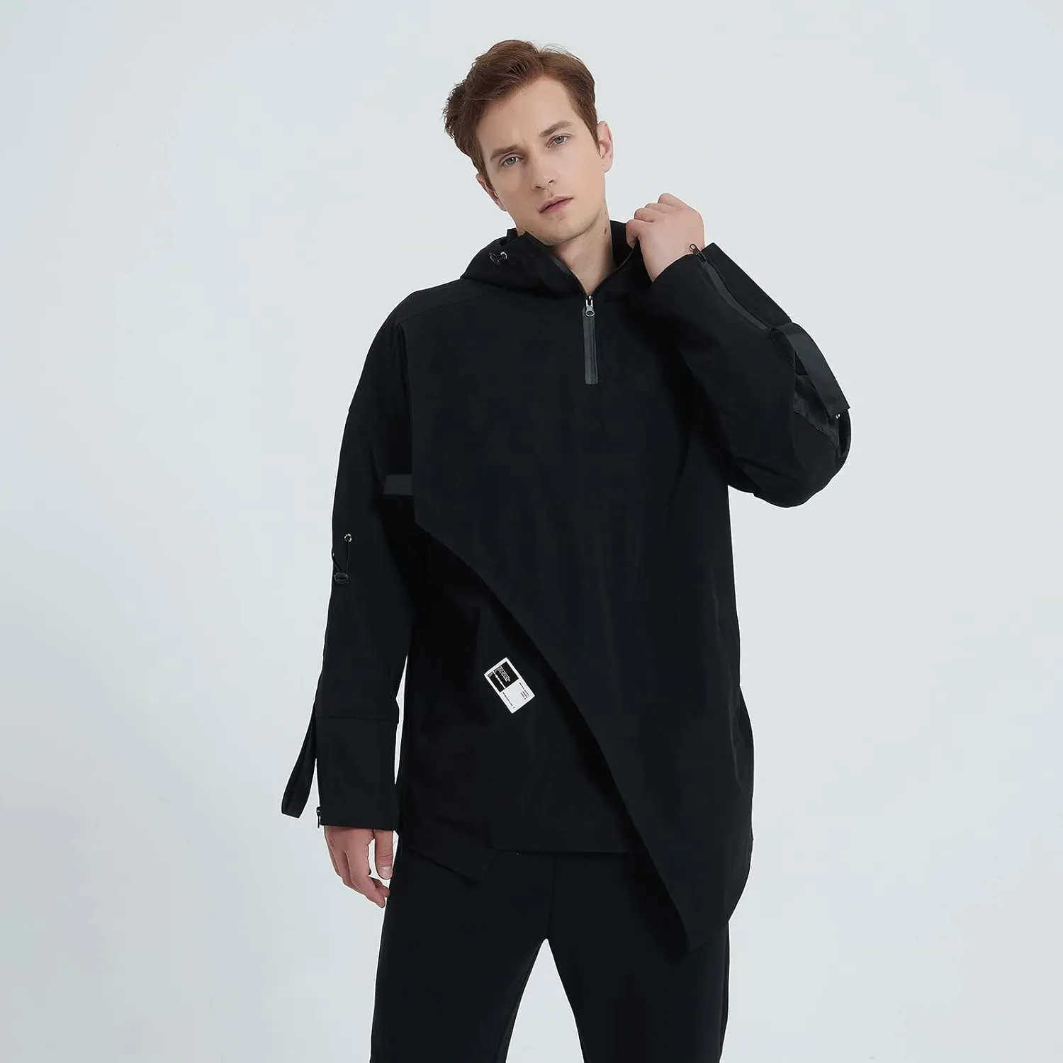 GURUNVANI Mens Hooded Windbreaker Jacket Zip Up Patchwork Hoodie Anorak
