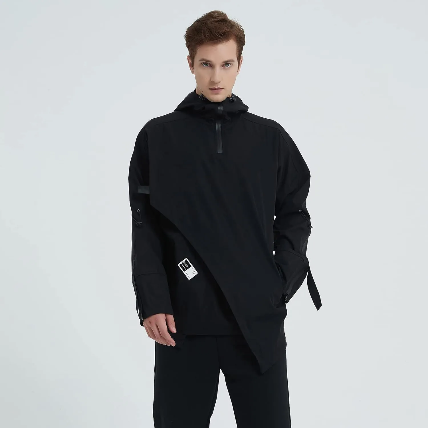 GURUNVANI Mens Hooded Windbreaker Jacket Zip Up Patchwork Hoodie Anorak