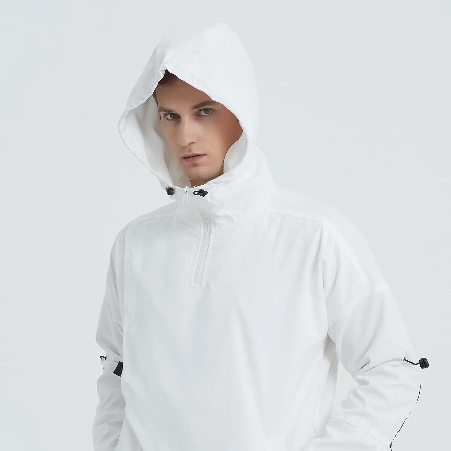 GURUNVANI Mens Hooded Windbreaker Jacket Zip Up Patchwork Hoodie Anorak
