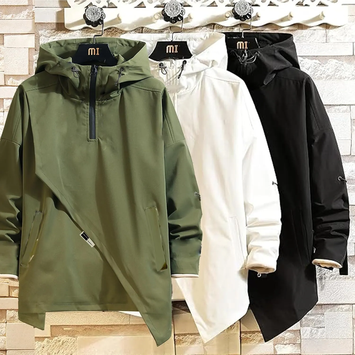 GURUNVANI Mens Hooded Windbreaker Jacket Zip Up Patchwork Hoodie Anorak
