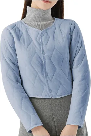 HGps8w Women's Cropped Quilted Winter Coat, Plus Size Casual Lightweight Button Down Padded Down Puffer Jackets