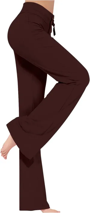 High Waisted Yoga Pants for Women Long Bootleg Flare Pants Drawstring Waist Sweatpants Athletic Lounge Pants