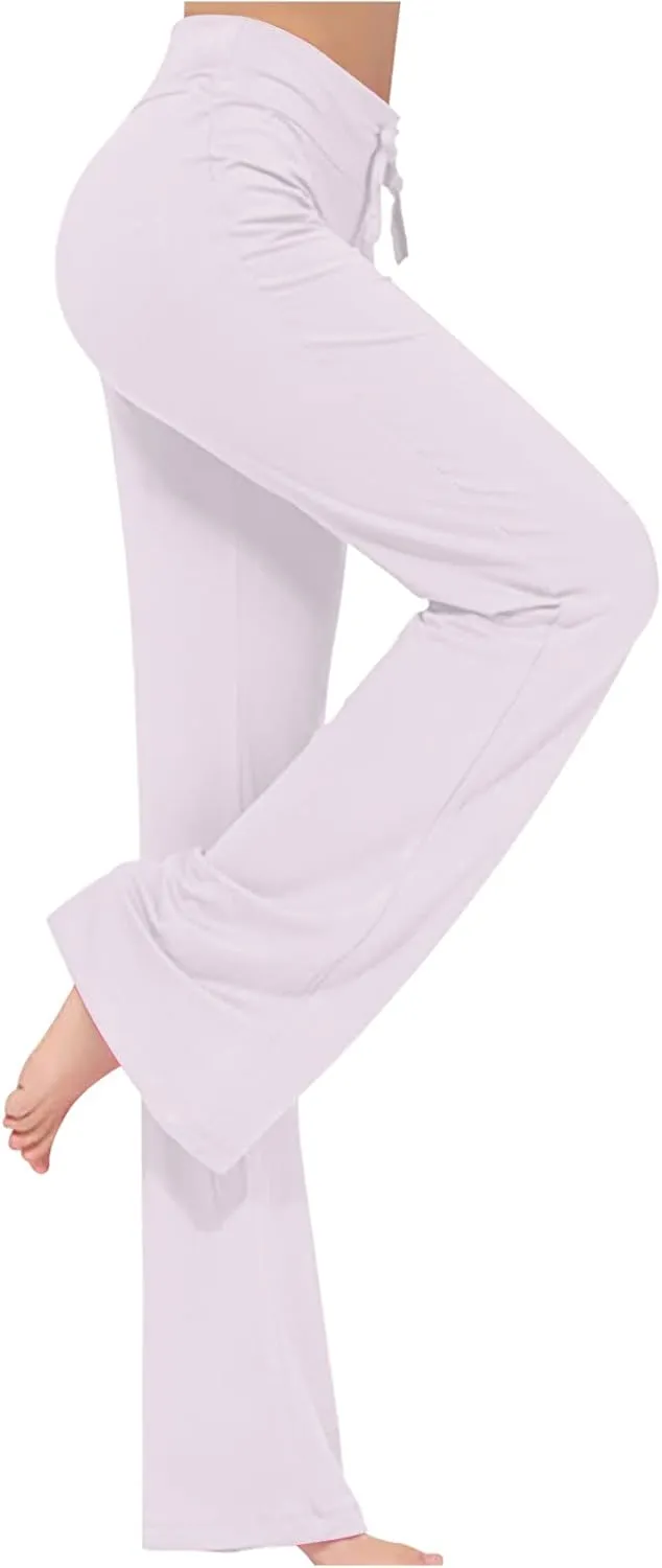 High Waisted Yoga Pants for Women Long Bootleg Flare Pants Drawstring Waist Sweatpants Athletic Lounge Pants