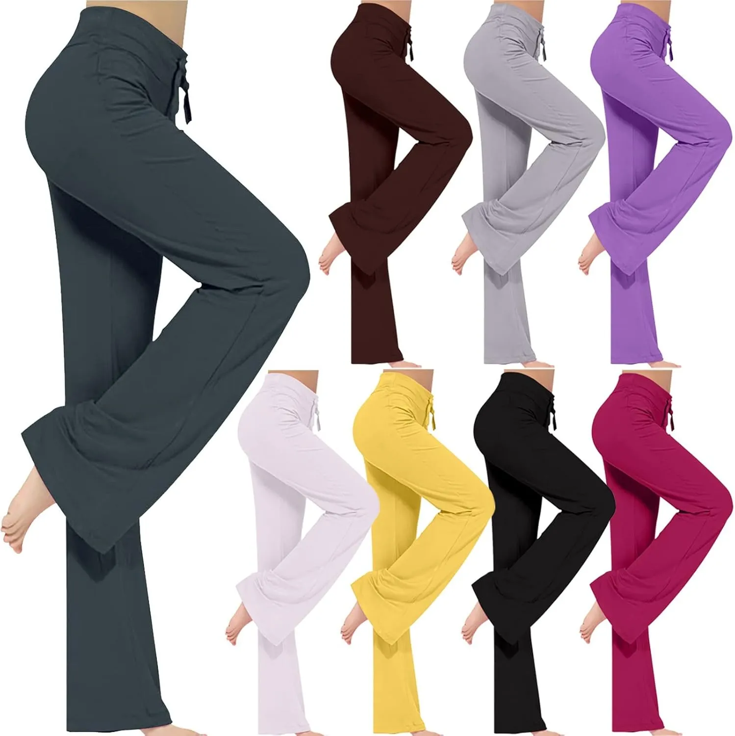 High Waisted Yoga Pants for Women Long Bootleg Flare Pants Drawstring Waist Sweatpants Athletic Lounge Pants