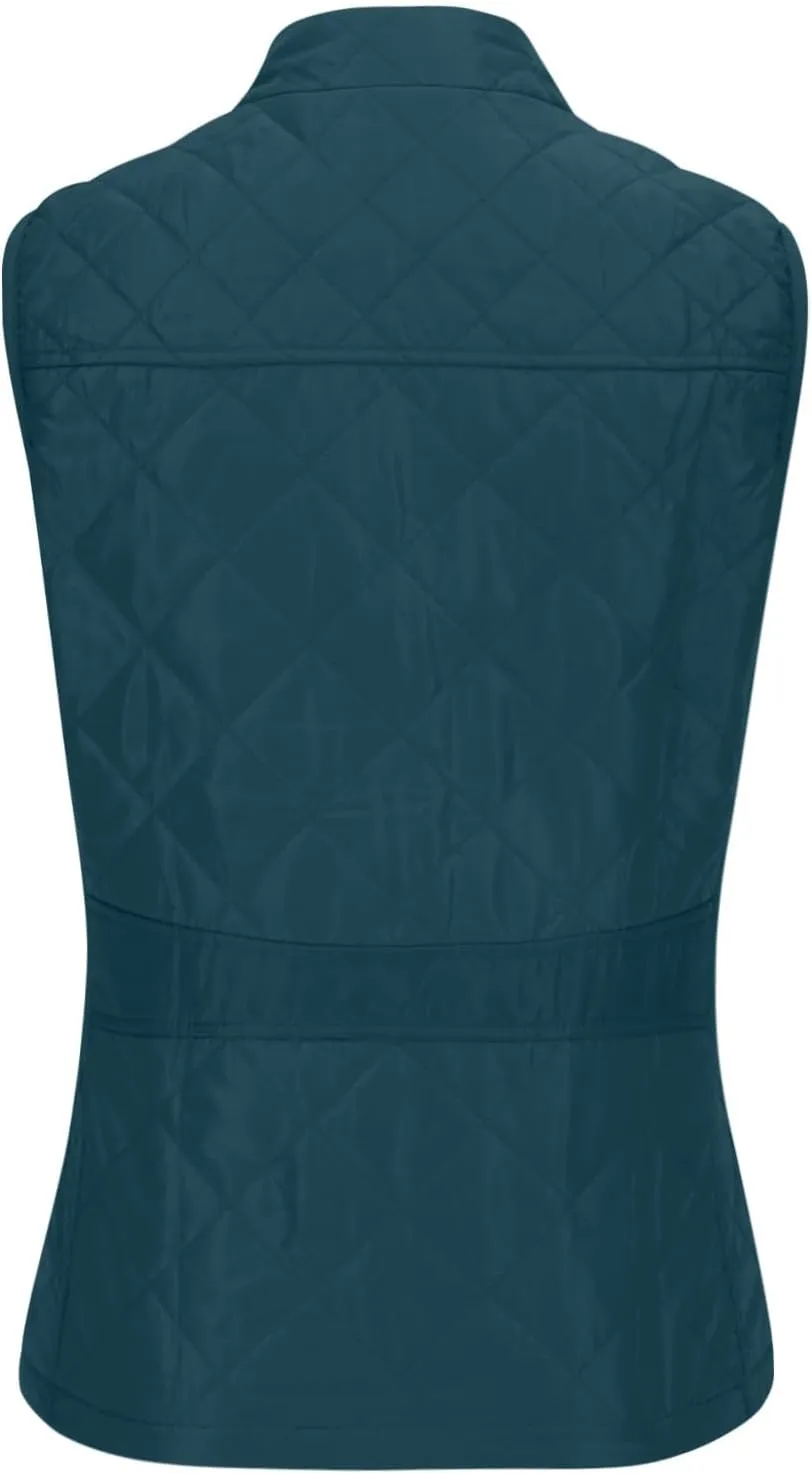 hlysgo Women's Quilted Vest, Stand Collar Lightweight Zip Pockets Padded Gilet Sleeveless Zipper Coat Jacket Outwear