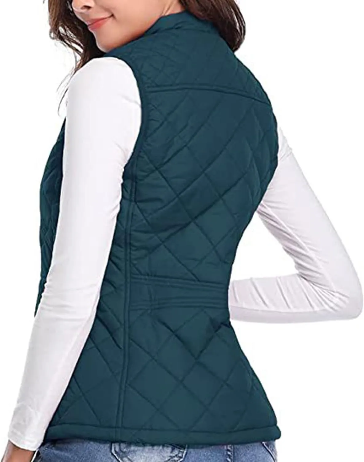 hlysgo Women's Quilted Vest, Stand Collar Lightweight Zip Pockets Padded Gilet Sleeveless Zipper Coat Jacket Outwear