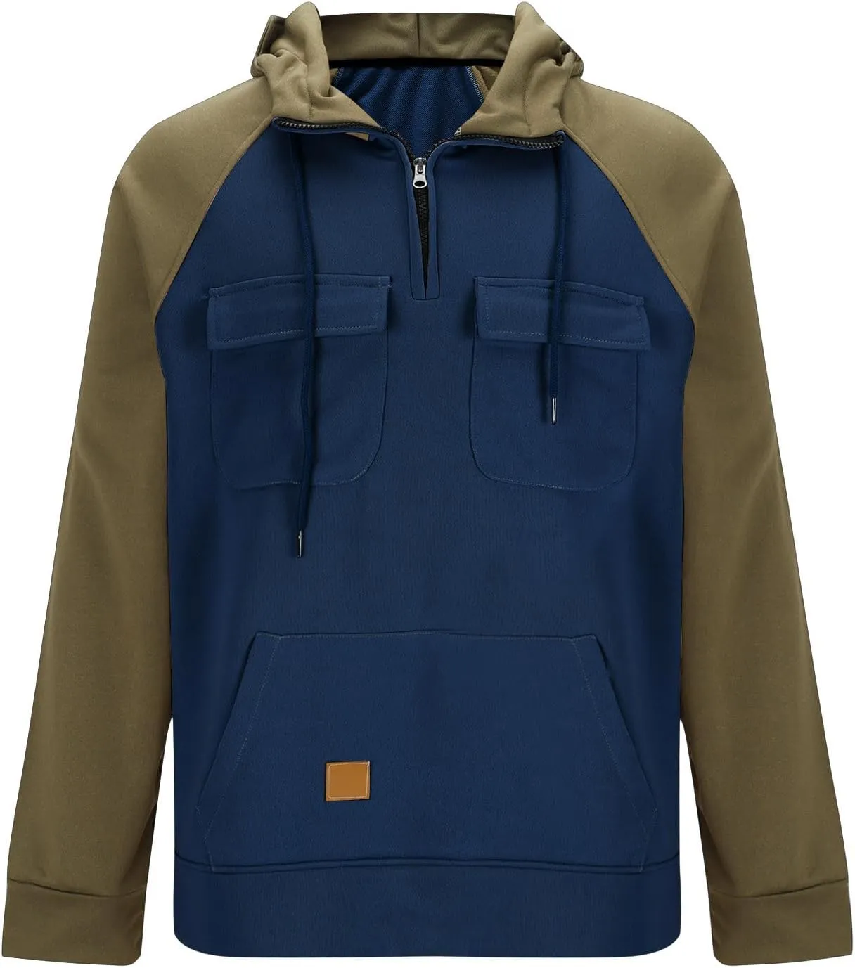Hoodies for Men Quarter Zip Aztec Pullover Tactical Jacket Fall Vintage Outdoor Hooded Cargo Sweatshirts Multi Pocket