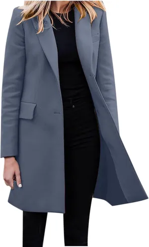 Hvyesh Women's Wool Blend Jackets 2024 Winter Trendy Mid Long Warm Trench Pea Coats Dressy Casual Double Breasted Overcoat
