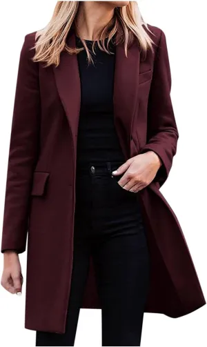 Hvyesh Women's Wool Blend Jackets 2024 Winter Trendy Mid Long Warm Trench Pea Coats Dressy Casual Double Breasted Overcoat