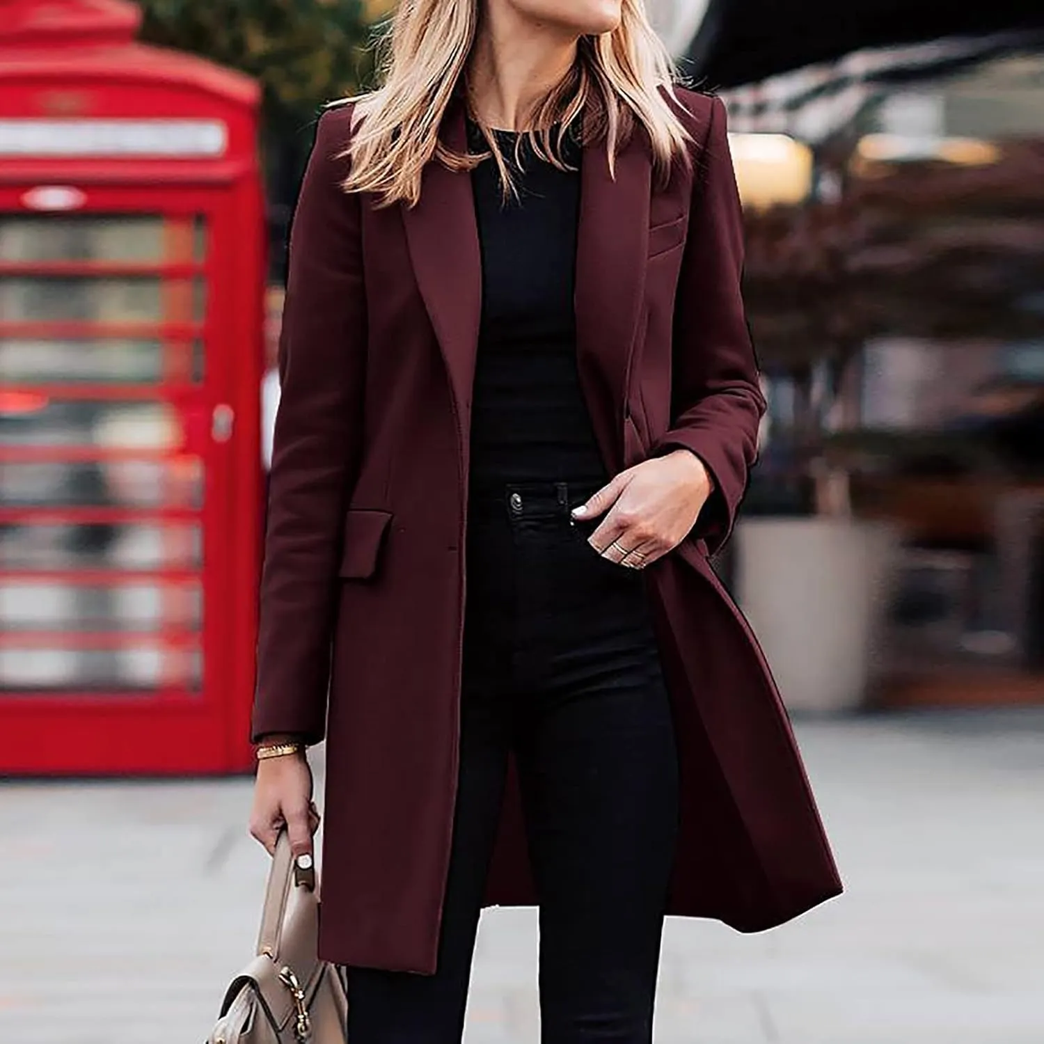 Hvyesh Women's Wool Blend Jackets 2024 Winter Trendy Mid Long Warm Trench Pea Coats Dressy Casual Double Breasted Overcoat