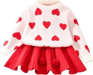 IBTOM CASTLE Toddler Baby Girl Knitted Long Sleeve Sweater Buttons Tops Mini Pleated Skirt Bowknot Clothes Fall Outfit Set