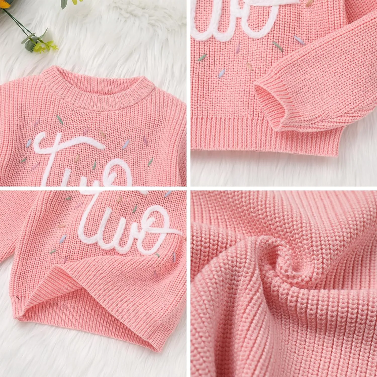 IDOPIP Toddler Baby Girls First Birthday Outfit Boho Embroidery One Sweater Top Knit Pullover Sweatshirt Fall Winter Clothes