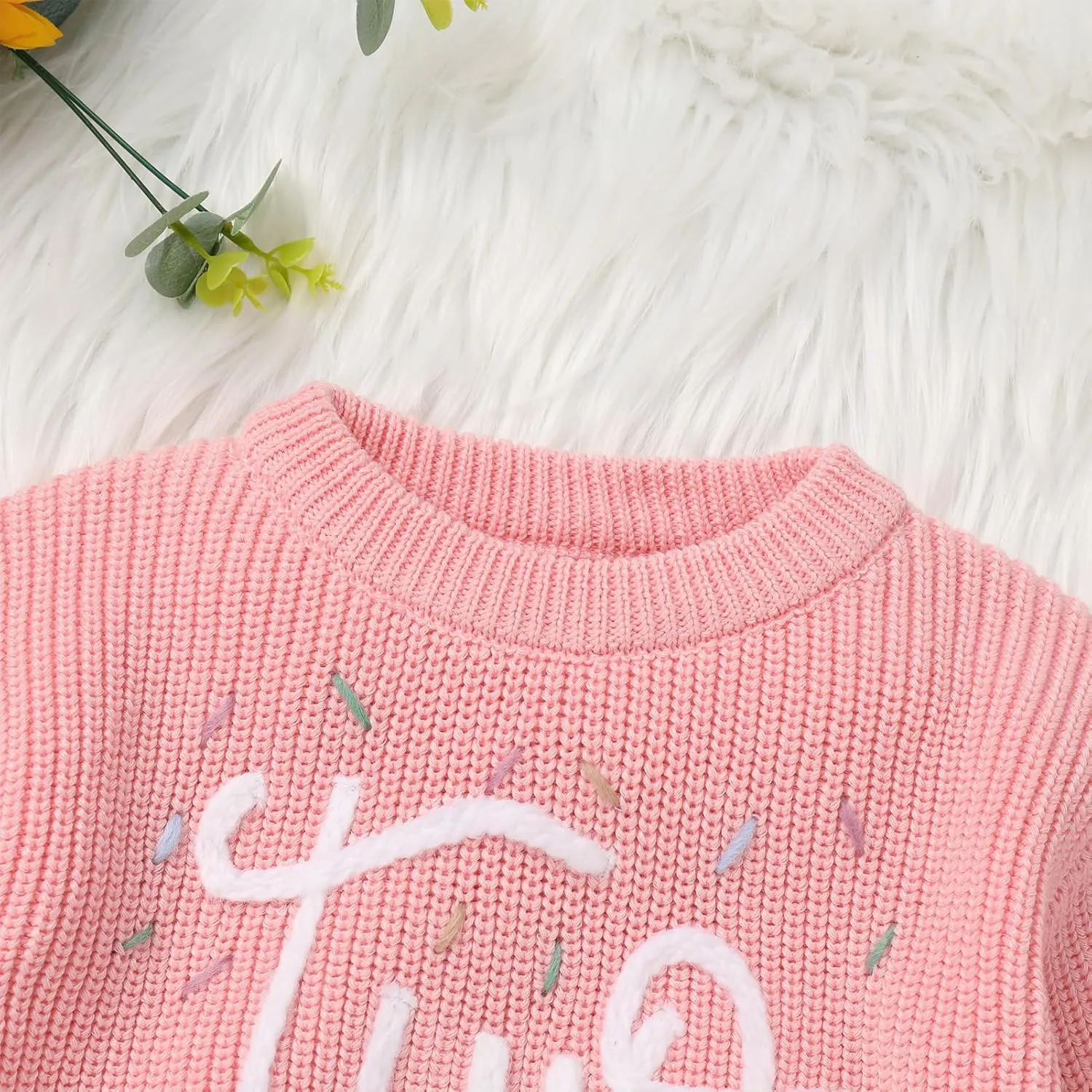 IDOPIP Toddler Baby Girls First Birthday Outfit Boho Embroidery One Sweater Top Knit Pullover Sweatshirt Fall Winter Clothes